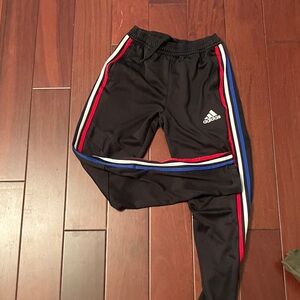 Adidas Kids Black Joggers with Red and Blue Accents
